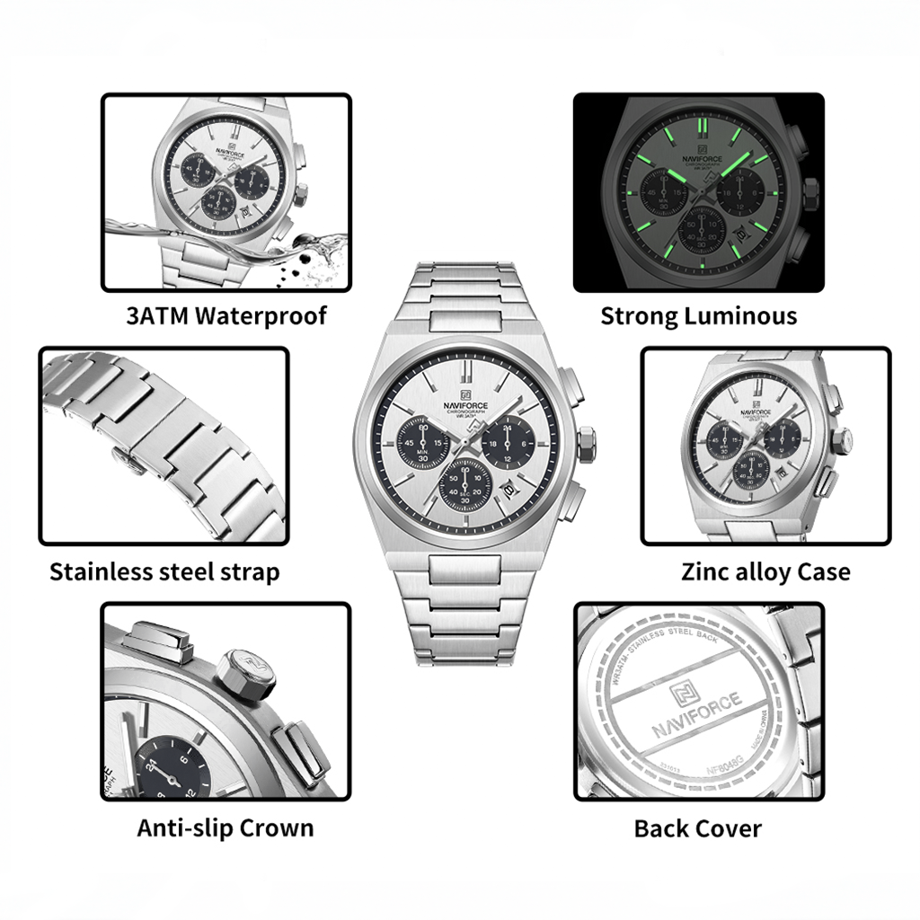 Naviforce Watch For Men NF8048-S-W-S