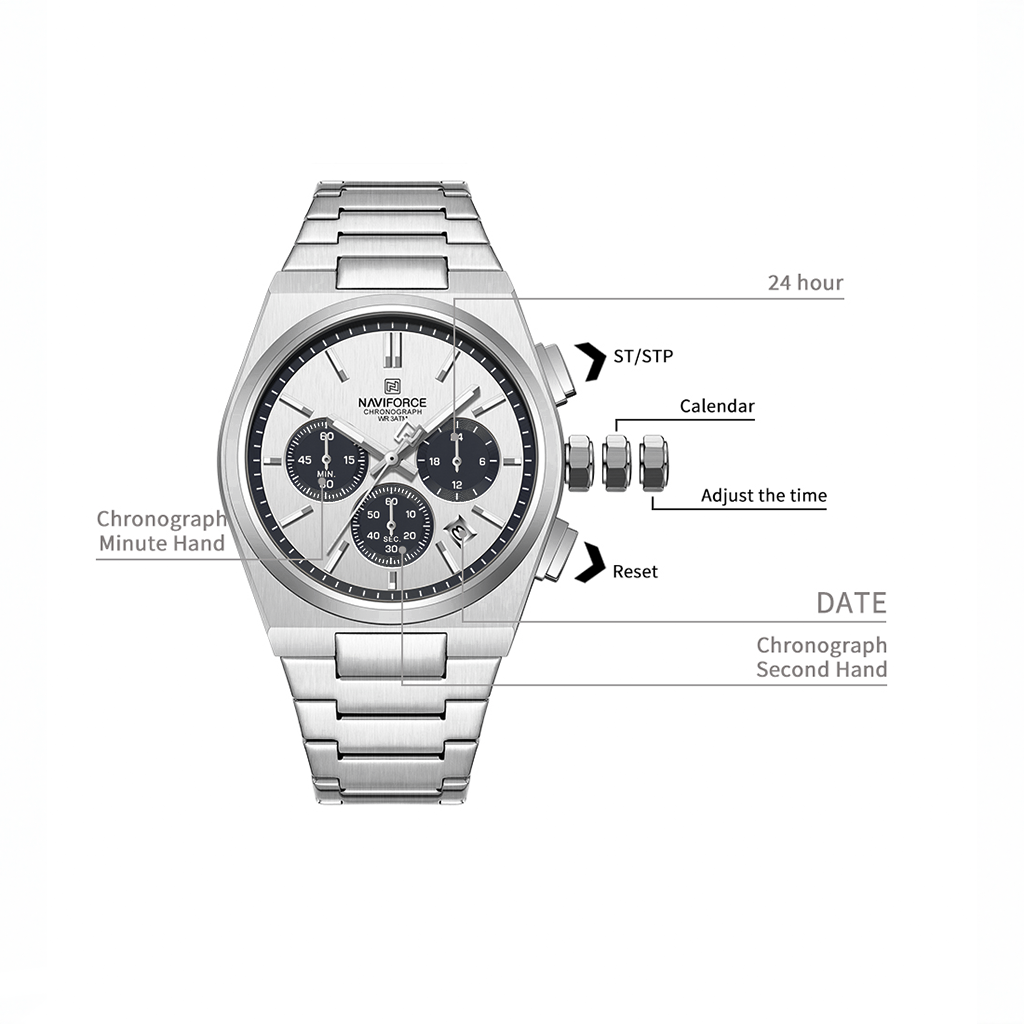 Naviforce Watch For Men NF8048-S-W-S