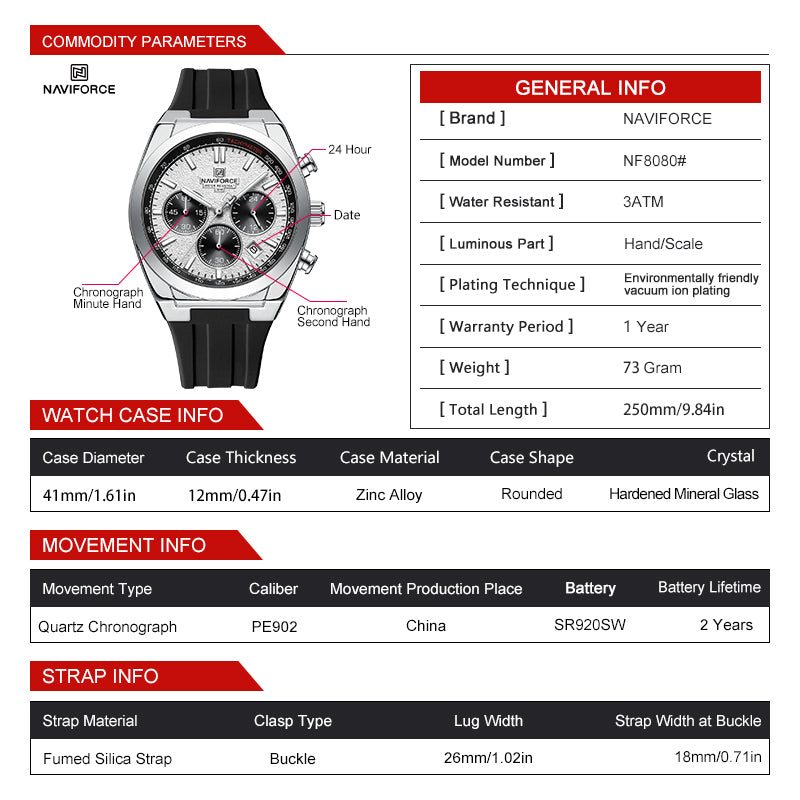 Naviforce Watch For Men NF8080-B-GY-GY