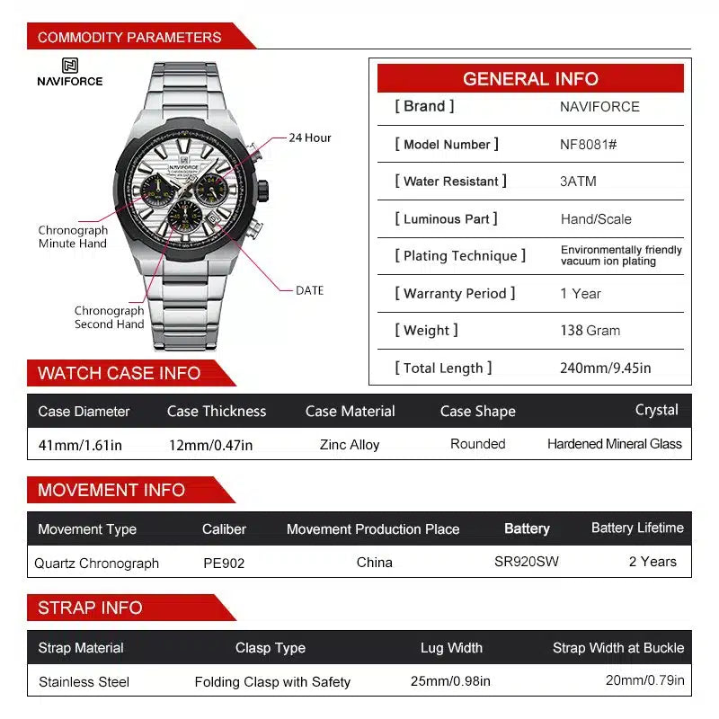 Naviforce Watch For Men NF8052-S-B-S