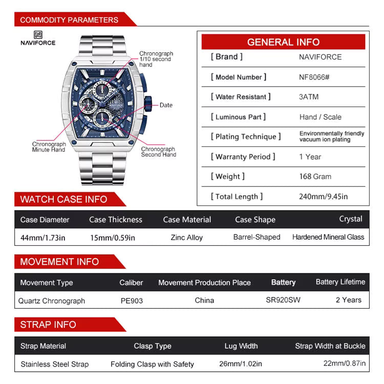 Naviforce Watch For Men NF8066-S-B-S
