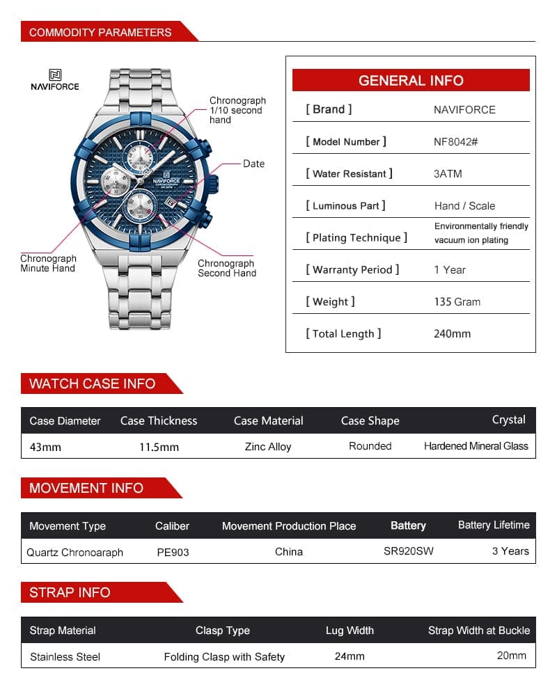 Naviforce Watch For Men NF8042-S-BE-S