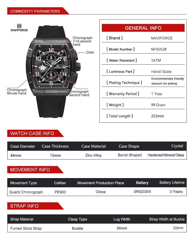 Naviforce Watch For Men NF8052-B-W-B