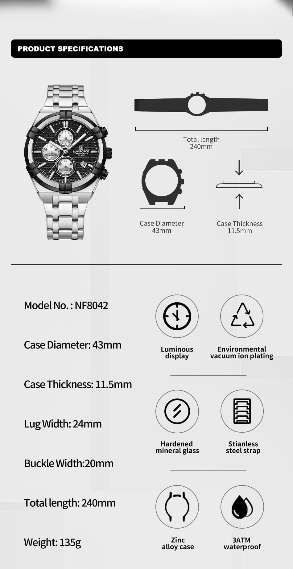 Naviforce Watch For Men NF8042-S-B-S