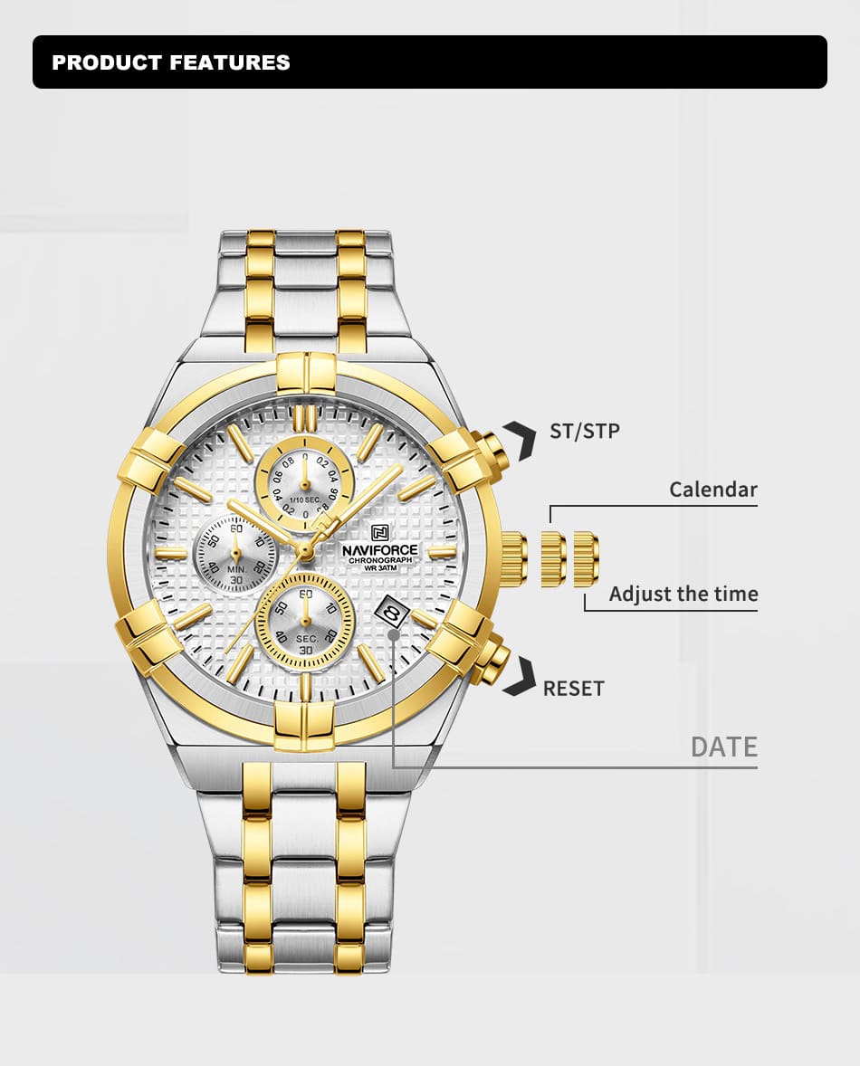 Naviforce Watch For Men NF8042-S-W-G