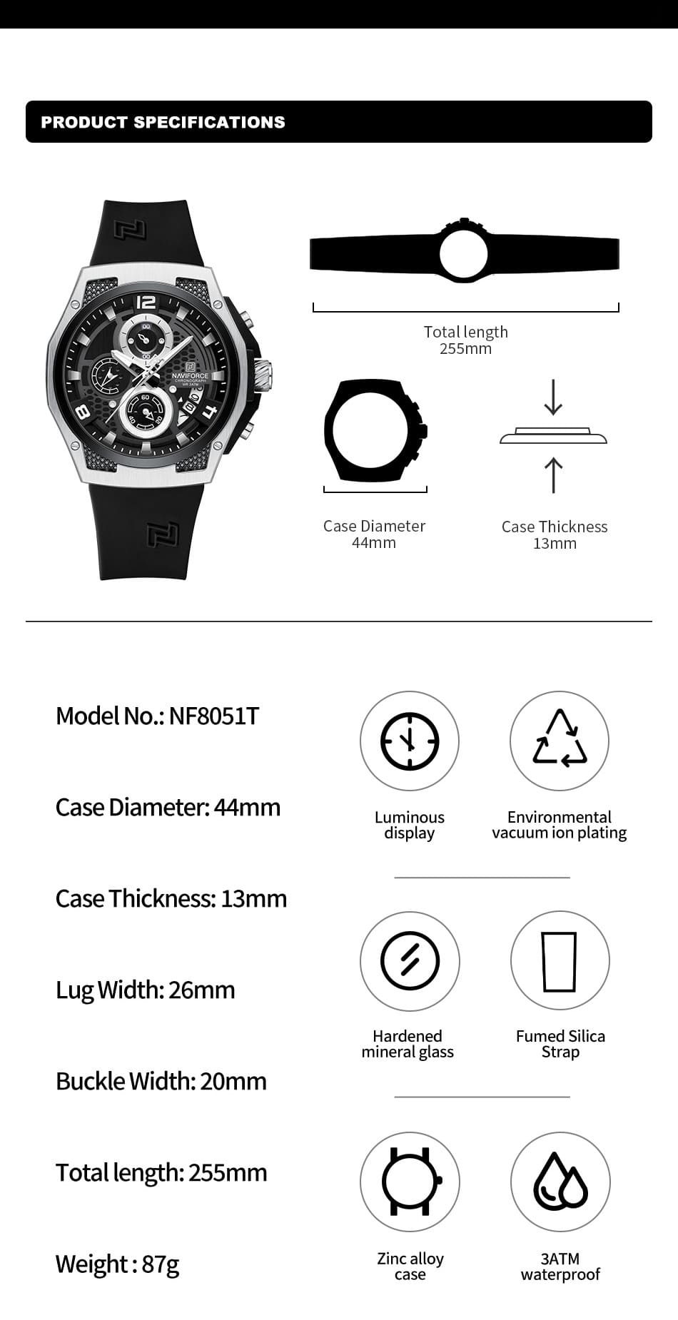 Naviforce Watch For Men NF8051T-S-B-B