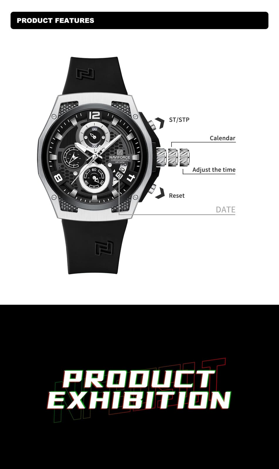 Naviforce Watch For Men NF8051T-S-B-B