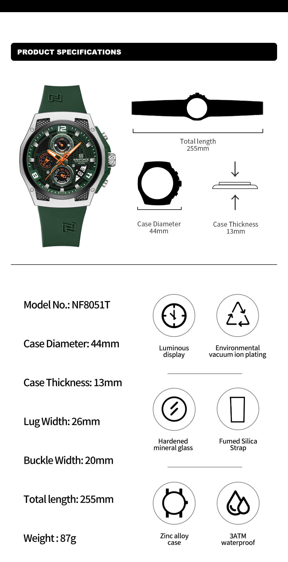 Naviforce Watch For Men NF8051T-S-GN-GN
