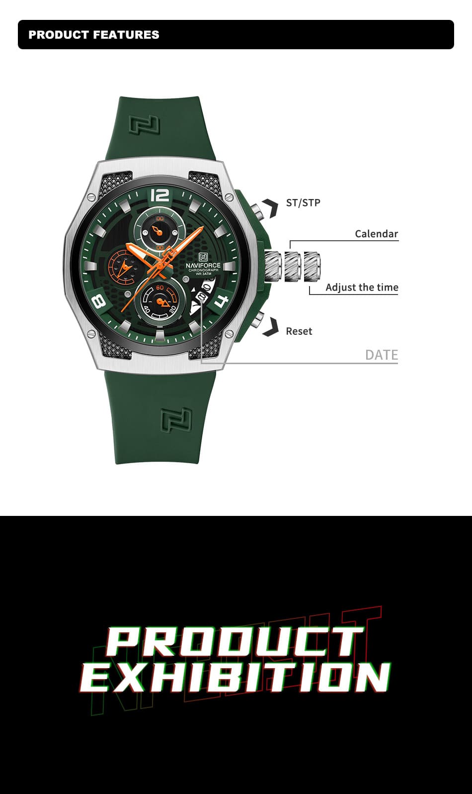 Naviforce Watch For Men NF8051T-S-GN-GN